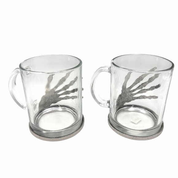 NWT SET OF 2 SILVER METAL SKELETON HAND GLASS MUGS HALLOWEEEN GOTHIC UNDEAD - Picture 5 of 7